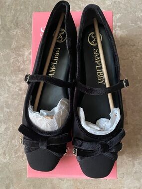 Sam & Libby Black Velvet Mary Jane Flats with Bow